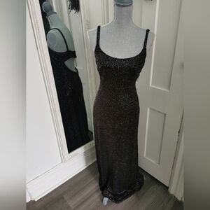 Vintage Lori Ann Montreal Great Gatsby Black Shimmer Evening Gown. Size 10